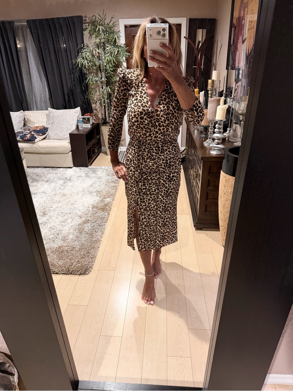 Veronica Beard Leopard-Print Midi Dress in Beige and Black
